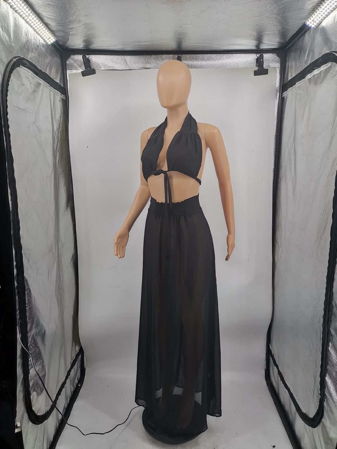 Women'S Sexy Chiffon 2 Piece Dress Outfits Sleeveless Ruffle Crop Top Pleated Long Skirt 2 Piece Maxi Dress Purple