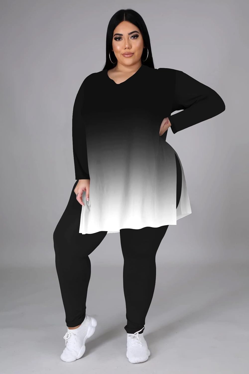 Women'S plus Size Two Piece Outfits Loungewear Sets Long Sleeve Oversized Tshirts Sweatpants Sweatsuits Sets