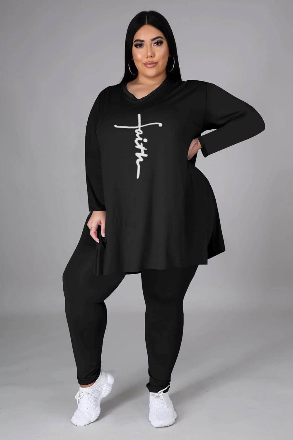 Women'S plus Size Two Piece Outfits Loungewear Sets Long Sleeve Oversized Tshirts Sweatpants Sweatsuits Sets