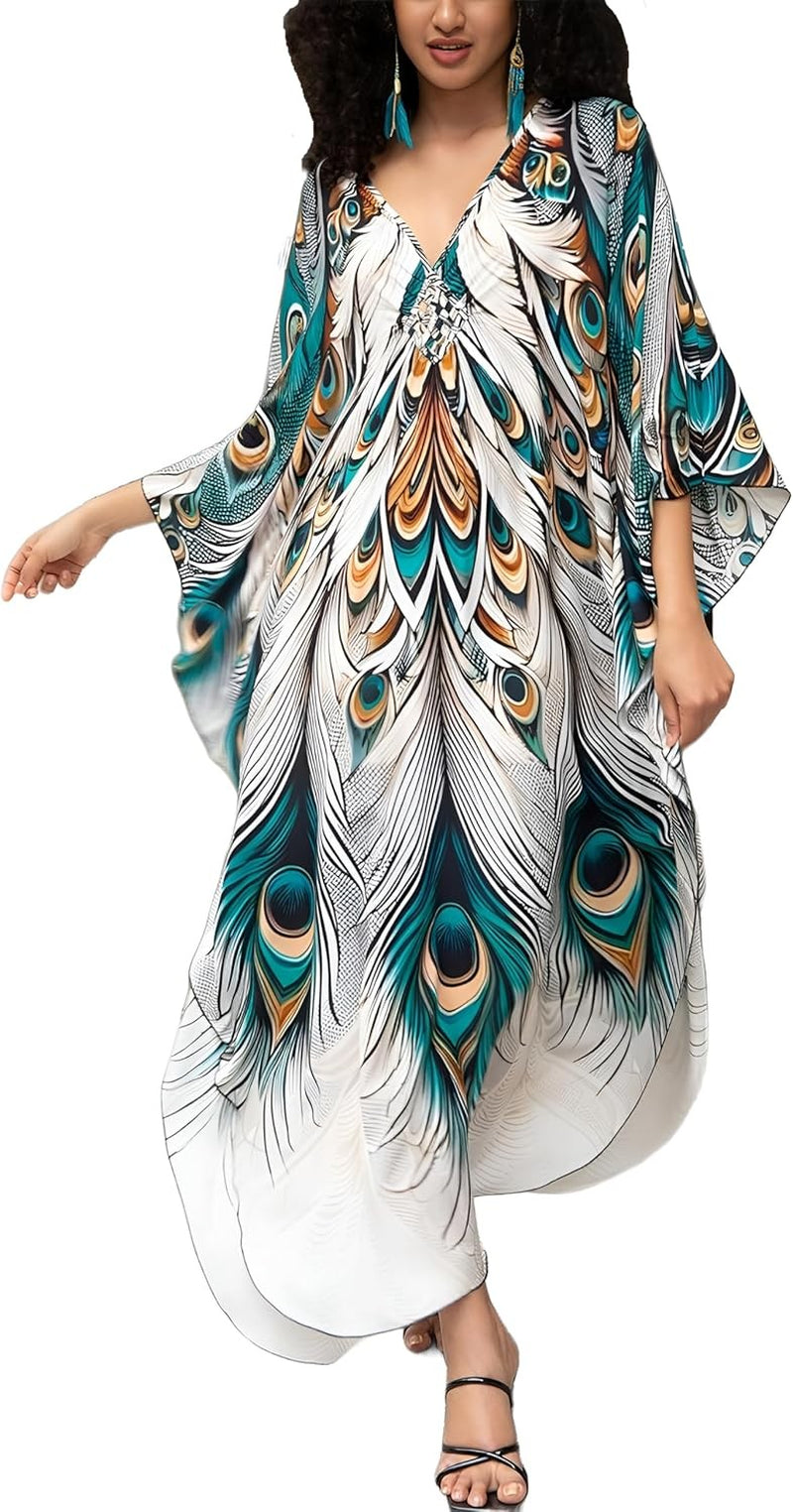 Women'S plus Size Kaftan Dress – plus Size Maxi Dress Moo Moos Beach Cover Up,