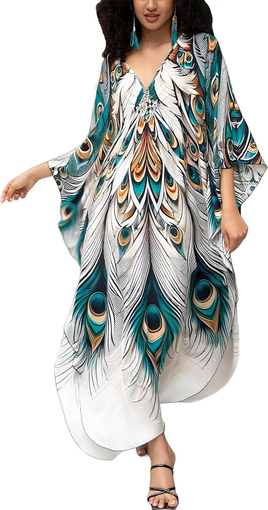 Women'S plus Size Kaftan Dress – plus Size Maxi Dress Moo Moos Beach Cover Up,