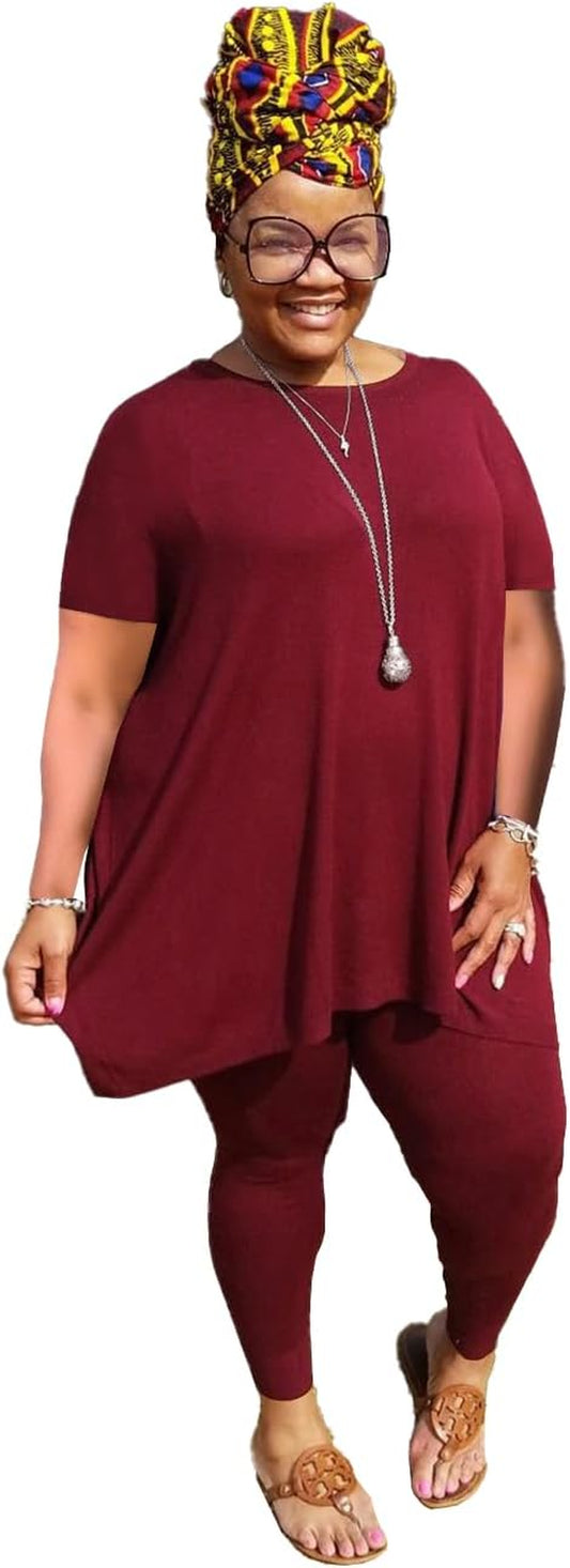 Women plus Size 2 Piece Outfits Short Sleeve Top and Legging Pant Set Lounge Sets Tracksuit