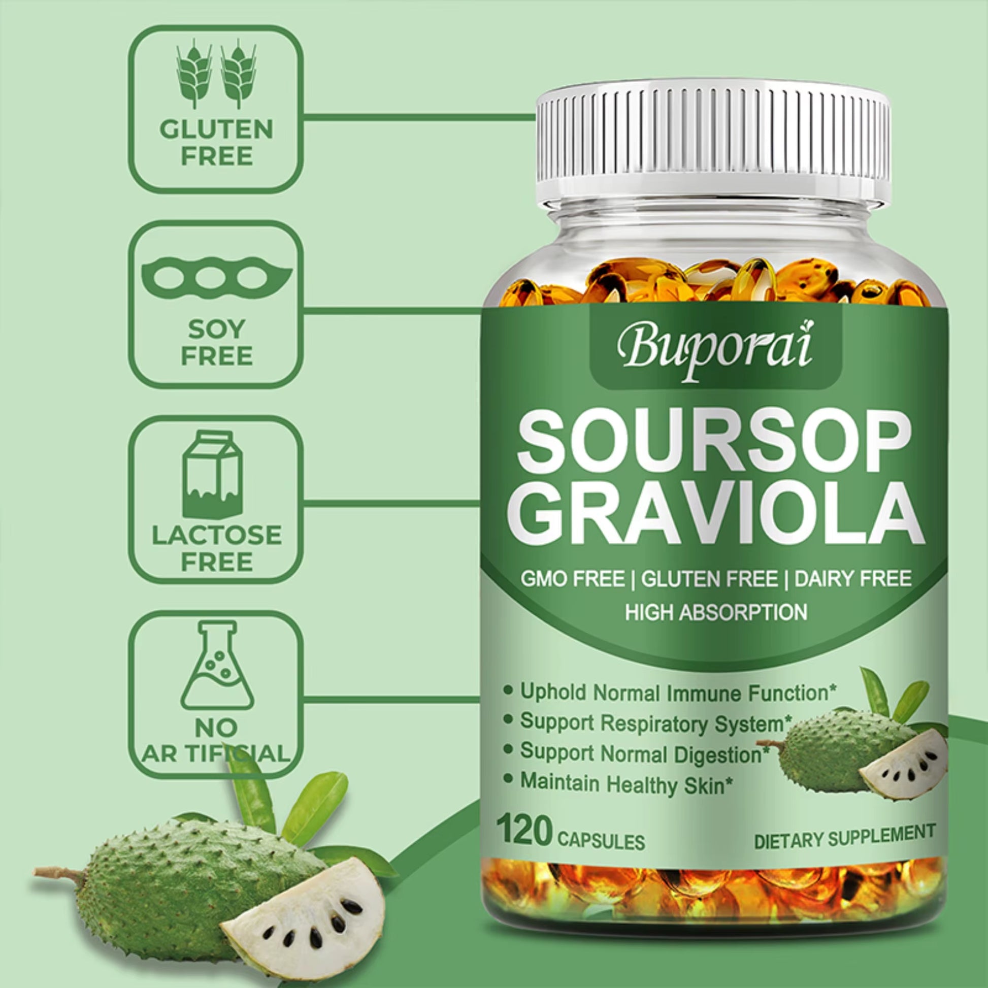 Soursop Graviola - Immune Enhancement Promote Digestion & Cellular Health, Improve Mood and Relieve Stress - 120 Capsules