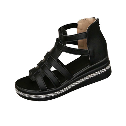 Womens Gladiator Sandals, Soft Sole Breathable Wide Width Summer Wedge Shoes Black