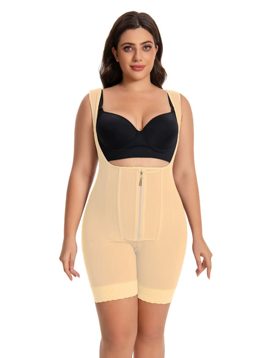 Women’S High-Waisted Lace Bodysuit Shapewear – Fajas Colombianas Tummy Control Body Shaper, Full Coverage Zipper Slimming Garmen