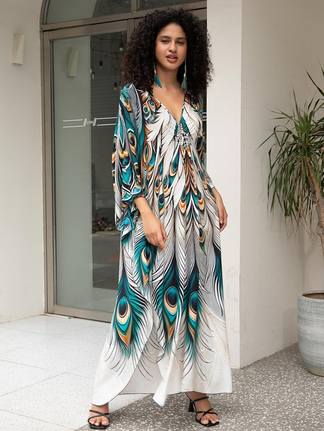 Women'S plus Size Kaftan Dress – plus Size Maxi Dress Moo Moos Beach Cover Up,