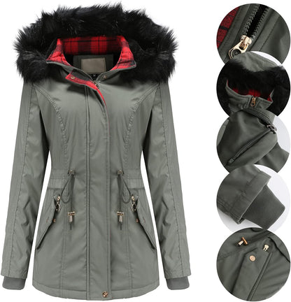 Women Coats plus Size Fur Hood Fleece Lined plus Size Thick Windproof Warm Packable down Jacket Trench Parka Outwear
