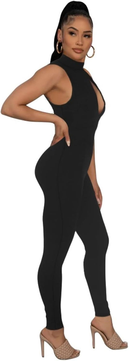Womens Sexy Sleeveless One Piece Jumpsuits Cutout Bodycon High Waisted Club Outfits Catsuits