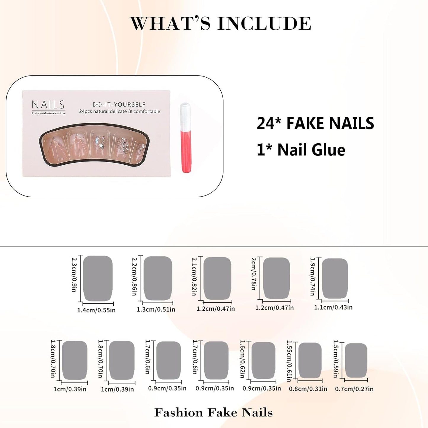 Press-On Nails: White French Tips, Glossy False Nails, Bling Glitter, Full Cover Flower Design, Gel Glue On, Acrylic Nails for Women & Girls