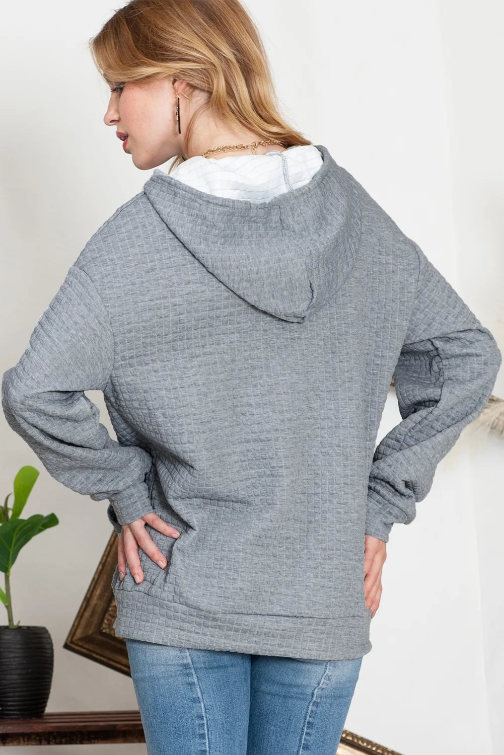 Womens Sweatshirts Hoodies Sweatshirt Long Sleeve Waffle Hoodies Pullover Casual Oversized Hooded Sweatshirts with Pocket Gray M