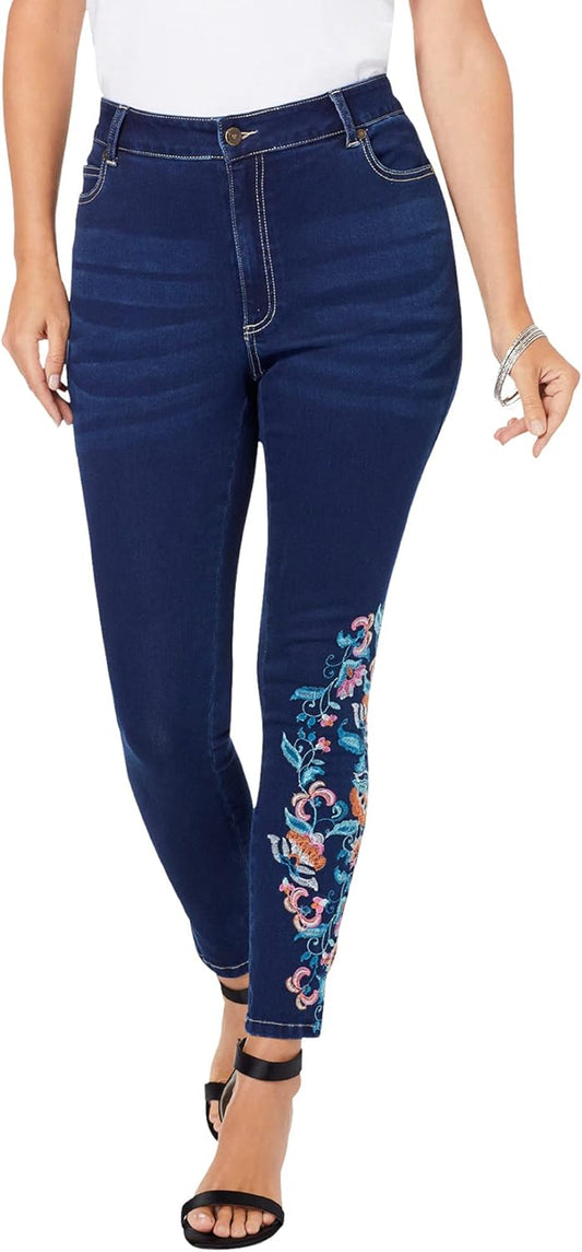 Women'S plus Size Embroidered Jean - 32 W, Multi Embroidered Blossoms