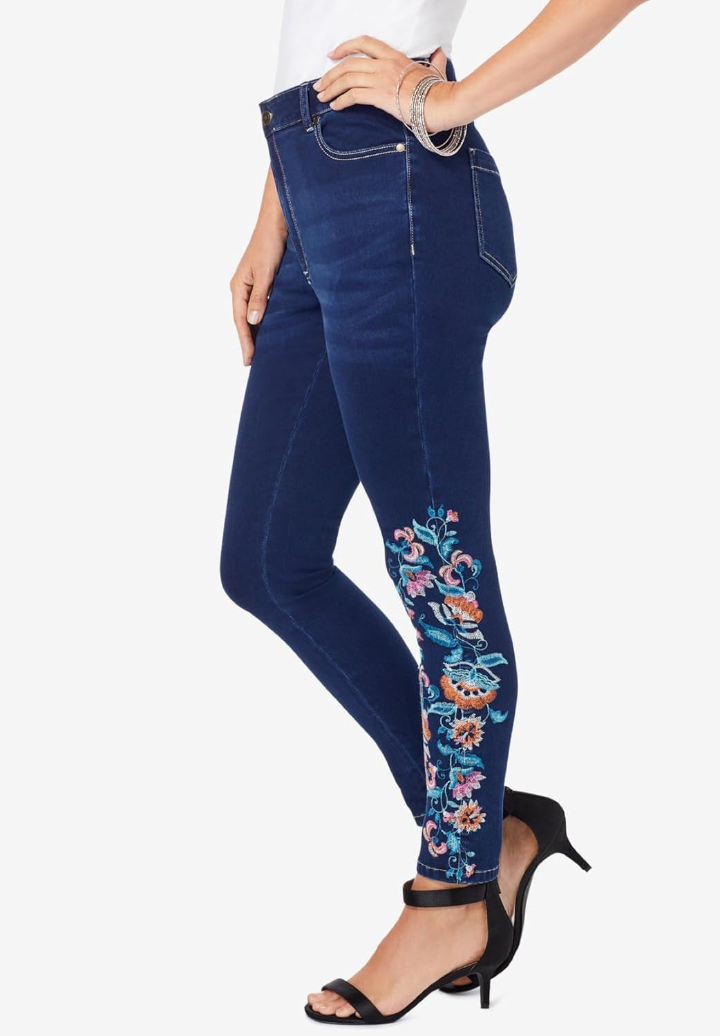 Women'S plus Size Embroidered Jean - 32 W, Multi Embroidered Blossoms