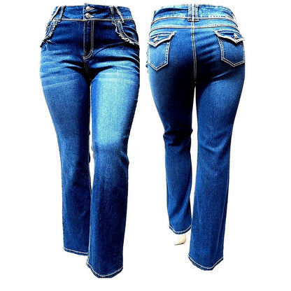 Womens plus Size Destroy Blue Denim Jeans Bootcut Pants (N596)