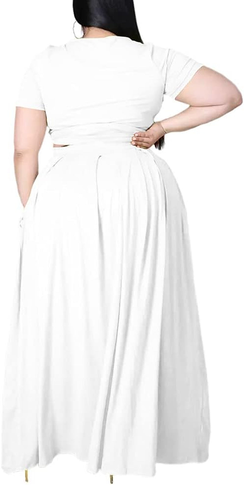 Womens plus Size 2 Piece Dress Outfits Solid Color Crop Top Maxi Skirts Set