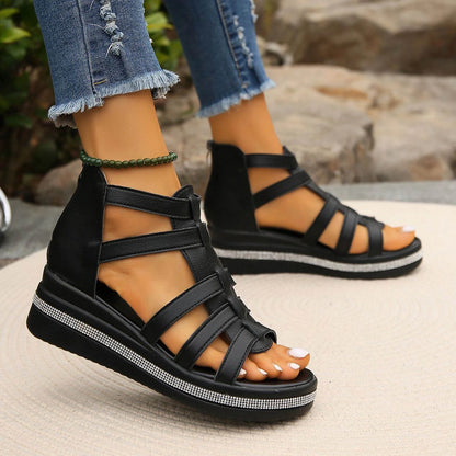 Womens Gladiator Sandals, Soft Sole Breathable Wide Width Summer Wedge Shoes Black