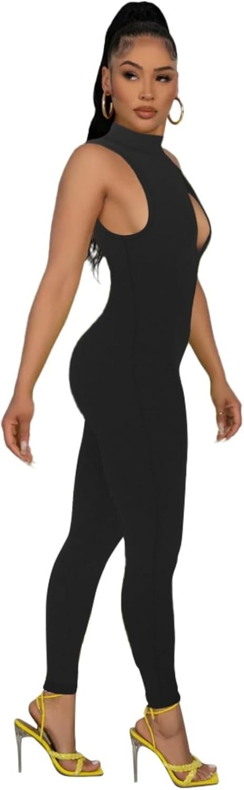 Womens Sexy Sleeveless One Piece Jumpsuits Cutout Bodycon High Waisted Club Outfits Catsuits