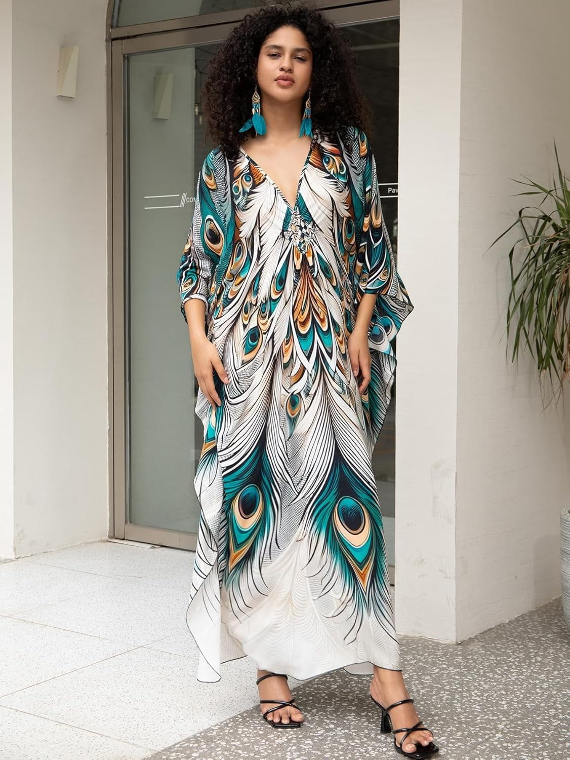 Women'S plus Size Kaftan Dress – plus Size Maxi Dress Moo Moos Beach Cover Up,