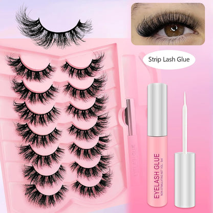 Lashes Kit with Glue and Tweezer Cat-Eye Lashes Flu-Ffy 18Mm Fox Eye Lashes, Curly Volume Eyelashes Faux Mink Lashes, That Look like Extensions Lashes Wispy Natural Look 7 Pairs Pack(Kits-Xk05)