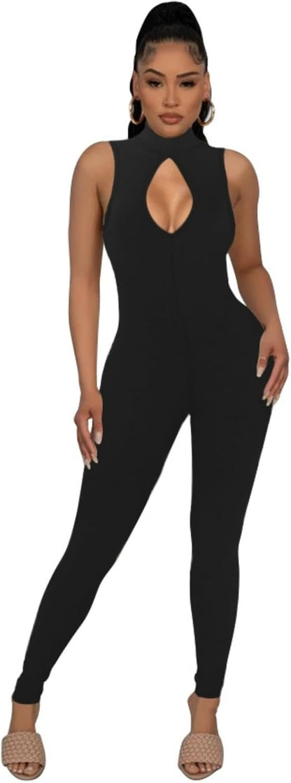 Womens Sexy Sleeveless One Piece Jumpsuits Cutout Bodycon High Waisted Club Outfits Catsuits