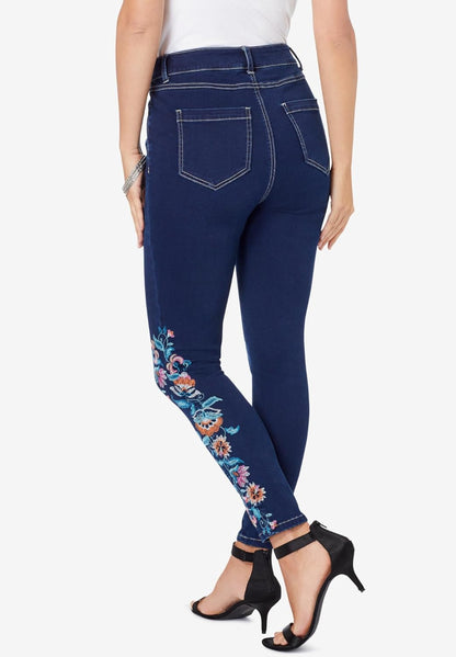 Women'S plus Size Embroidered Jean - 32 W, Multi Embroidered Blossoms