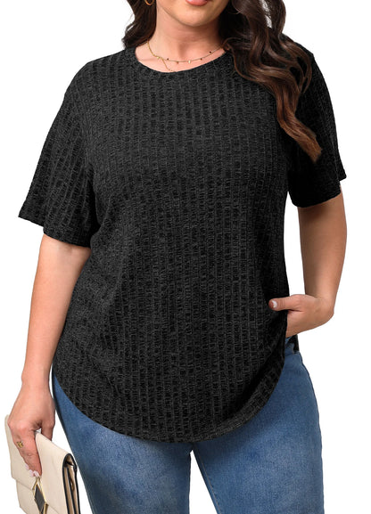 Womens plus Size Tops Crewneck Short Sleeve Shirts Casual Loose Tunic Tops Curved Hem Summer Blouses