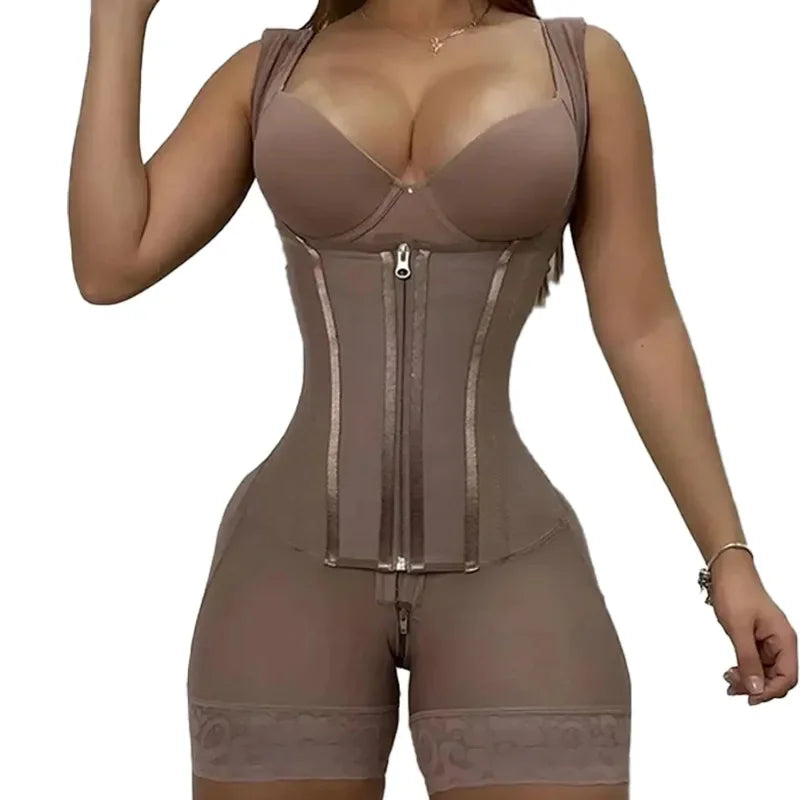 Body Shaper Shapewear Women Bodysuit Colombian Fajas 9-Bone High Compression Girdle Double Tummy Control,Open Crotch with Zipper