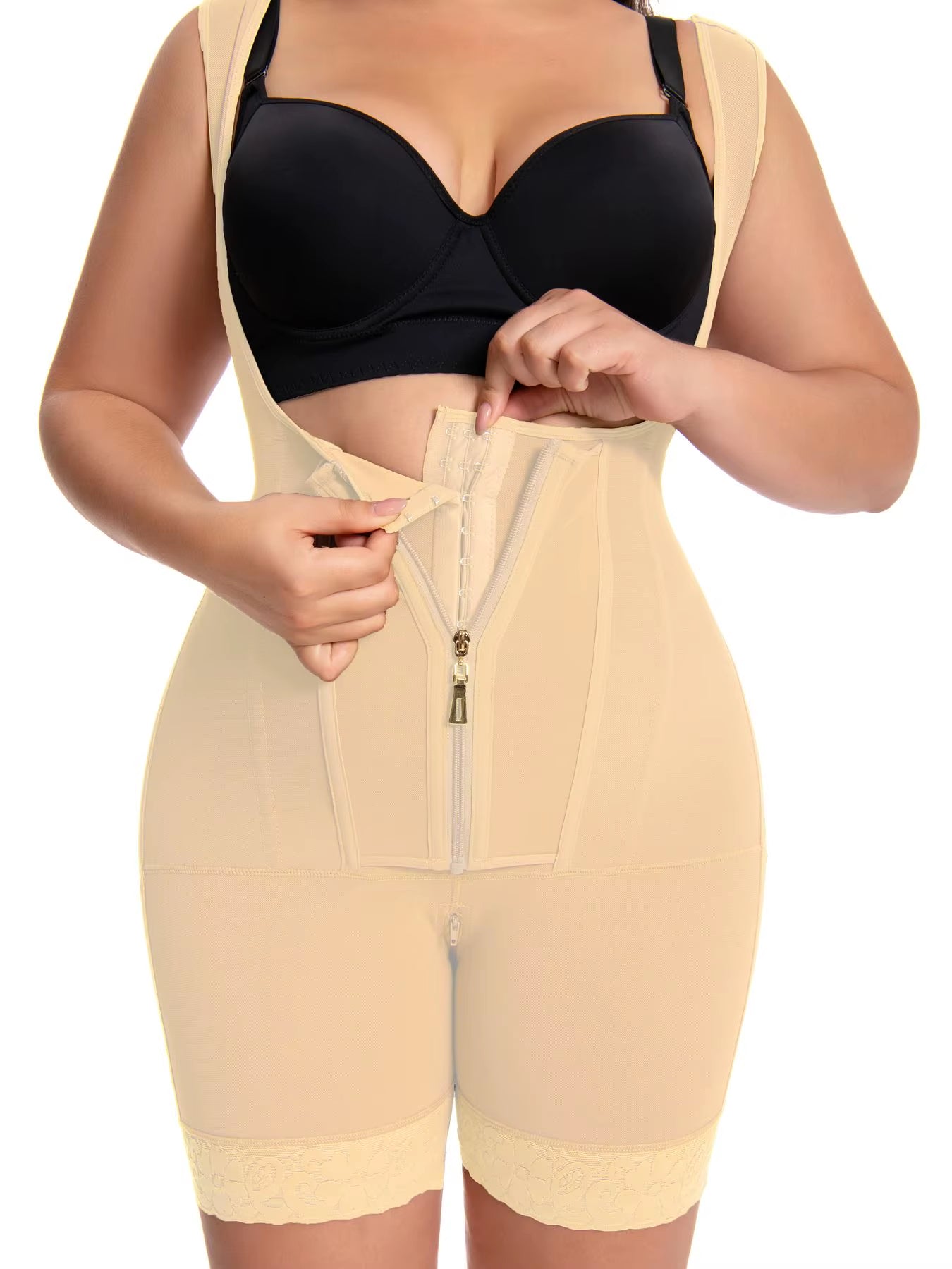 Women’S High-Waisted Lace Bodysuit Shapewear – Fajas Colombianas Tummy Control Body Shaper, Full Coverage Zipper Slimming Garmen