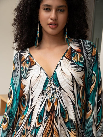 Women'S plus Size Kaftan Dress – plus Size Maxi Dress Moo Moos Beach Cover Up,