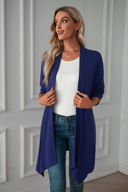 Women'S Basic Casual Lightweight Long Sleeve Drape Open Front Cardigan, Navy Blue-L(12-14)