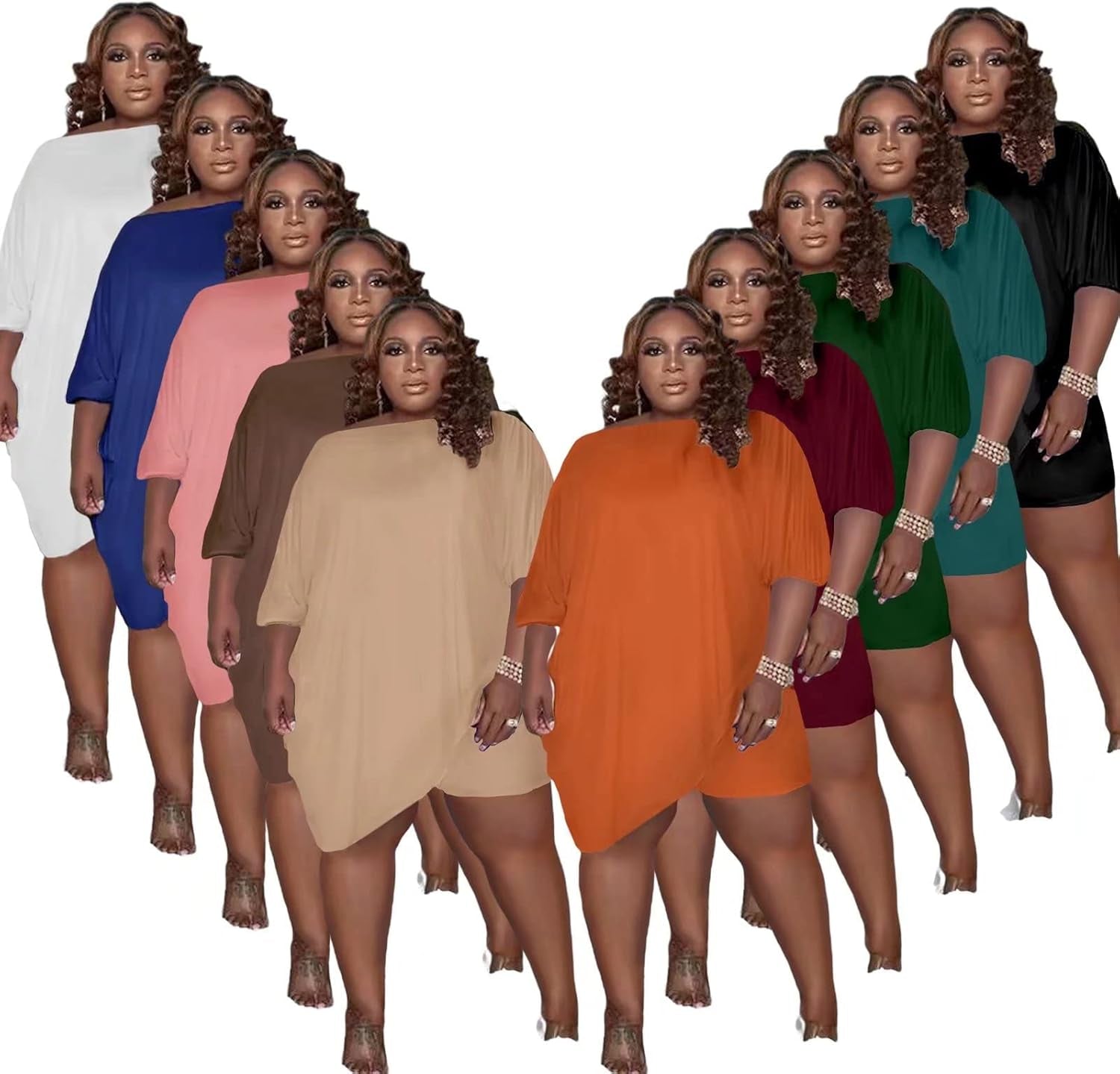 Women plus Size 2 Piece Outfits Short Sleeve Slant Tops Bodycon Shorts Set Tracksuits