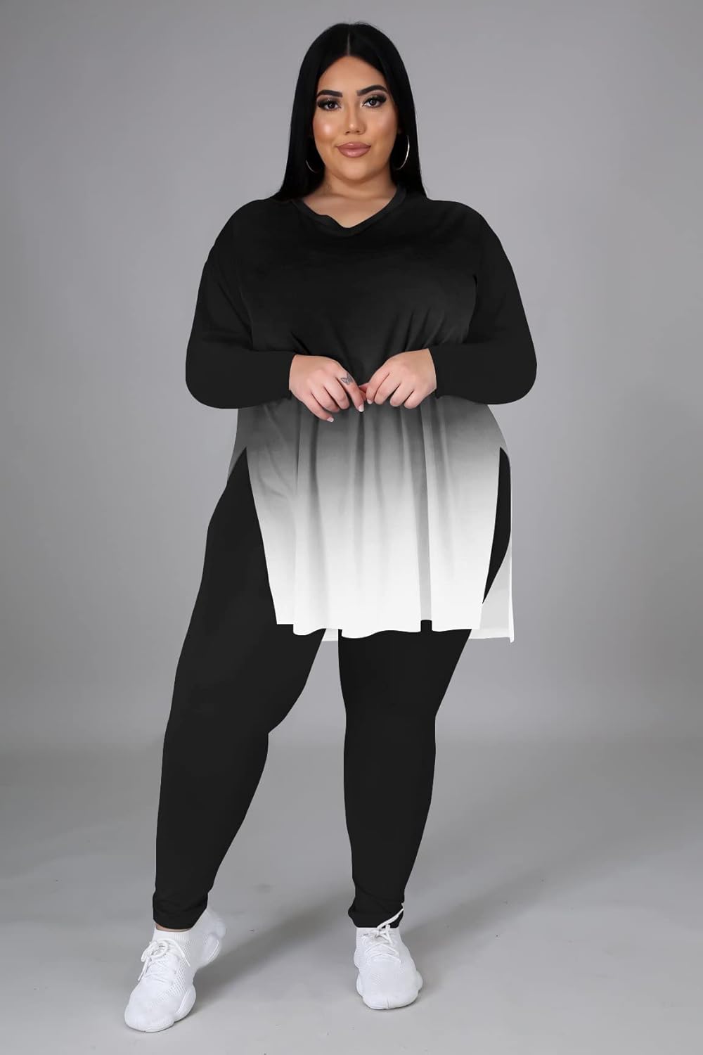 Women'S plus Size Two Piece Outfits Loungewear Sets Long Sleeve Oversized Tshirts Sweatpants Sweatsuits Sets