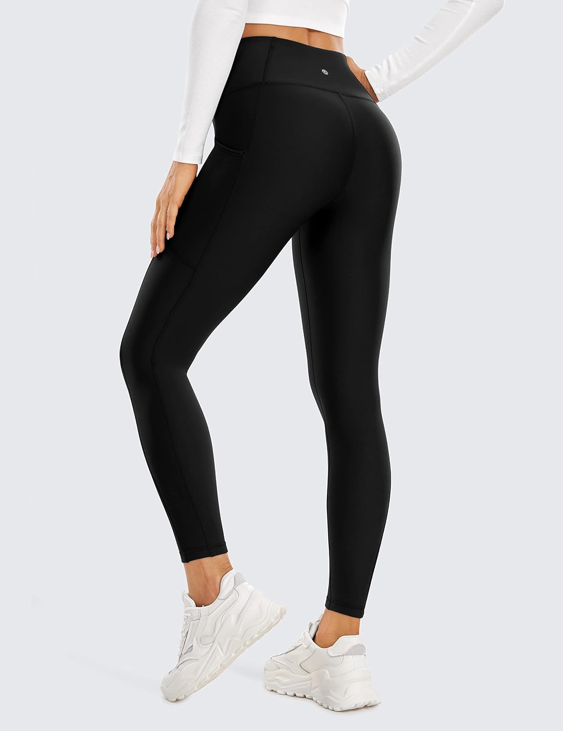 Womens Fleece Lined Leggings with Pockets 25'' - Winter Warm Thermal High Waisted Pants Casual Lounge Yoga Workout