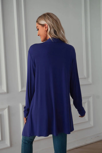 Women'S Basic Casual Lightweight Long Sleeve Drape Open Front Cardigan, Navy Blue-L(12-14)