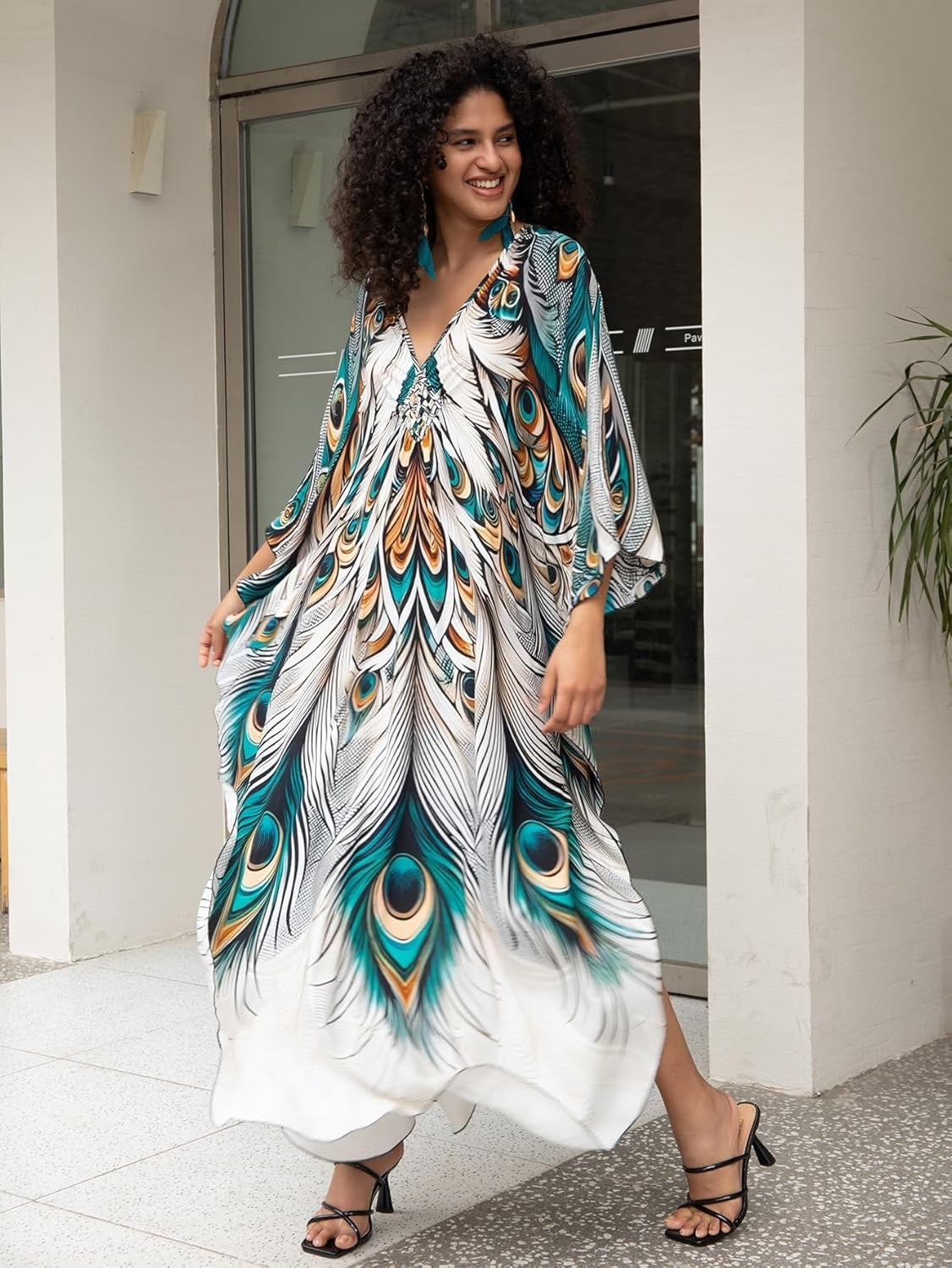 Women'S plus Size Kaftan Dress – plus Size Maxi Dress Moo Moos Beach Cover Up,