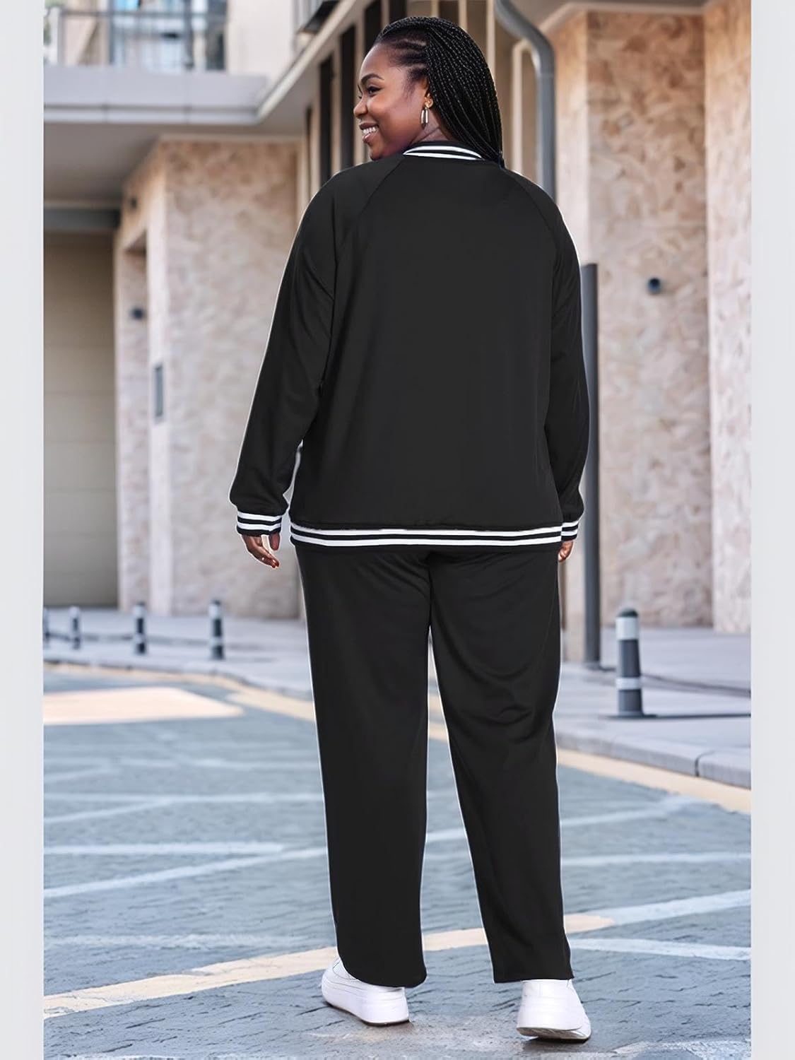 Women'S plus Size Jogging Suit 2 Piece Sweatsuit Long Sleeves Jacket & Pants Two Piece Track Set Outfit