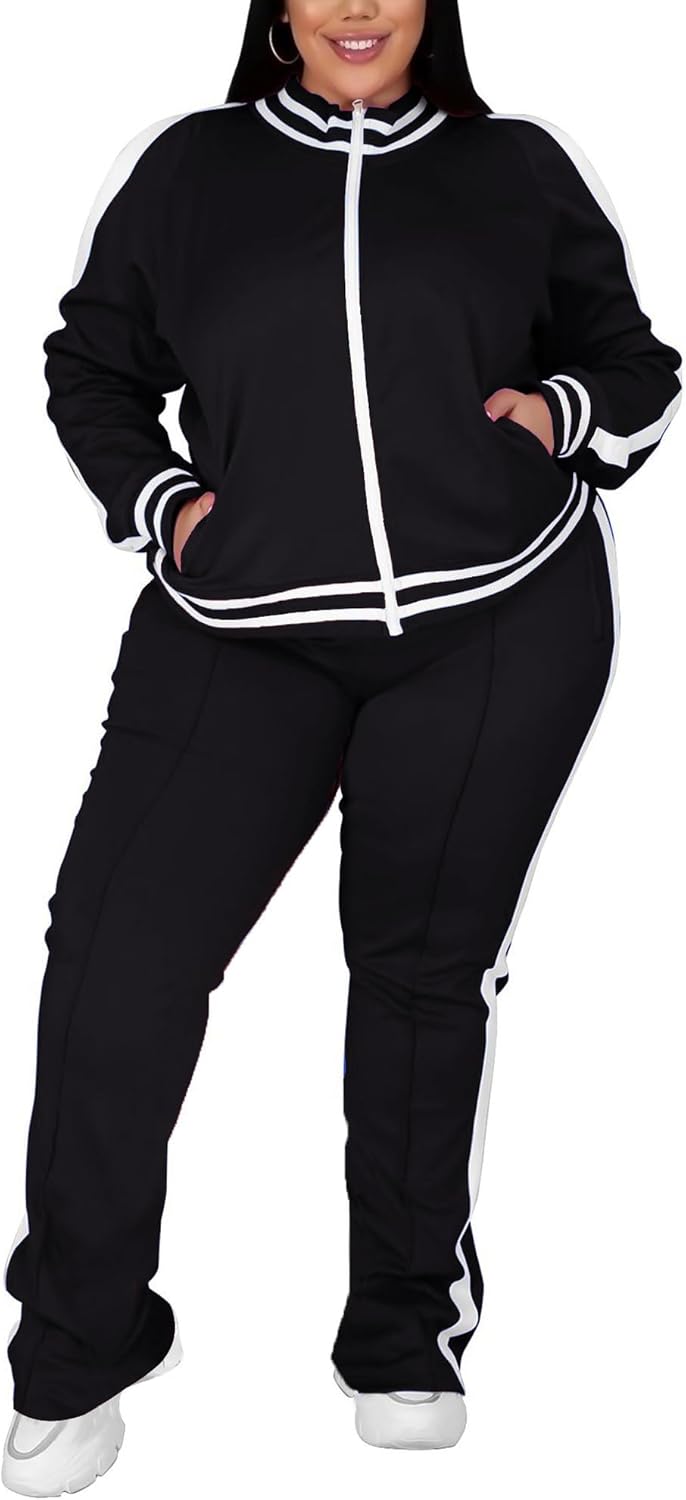 Women'S plus Size Jogging Suit 2 Piece Sweatsuit Long Sleeves Jacket & Pants Two Piece Track Set Outfit