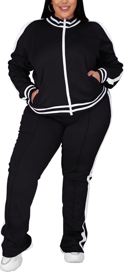 Women'S plus Size Jogging Suit 2 Piece Sweatsuit Long Sleeves Jacket & Pants Two Piece Track Set Outfit