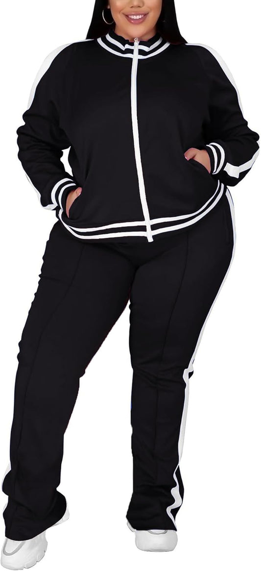 Women'S plus Size Jogging Suit 2 Piece Sweatsuit Long Sleeves Jacket & Pants Two Piece Track Set Outfit