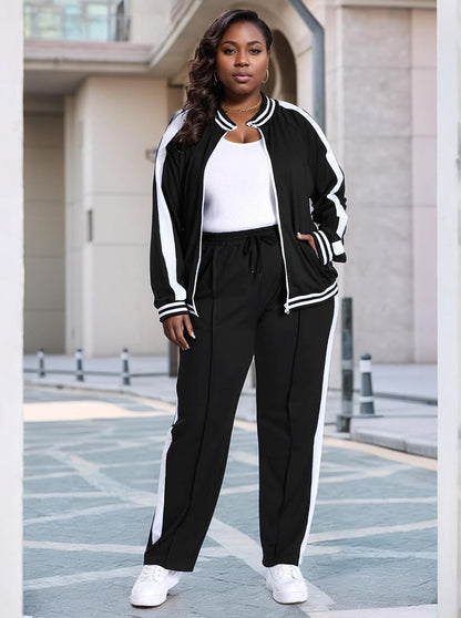 Women'S plus Size Jogging Suit 2 Piece Sweatsuit Long Sleeves Jacket & Pants Two Piece Track Set Outfit
