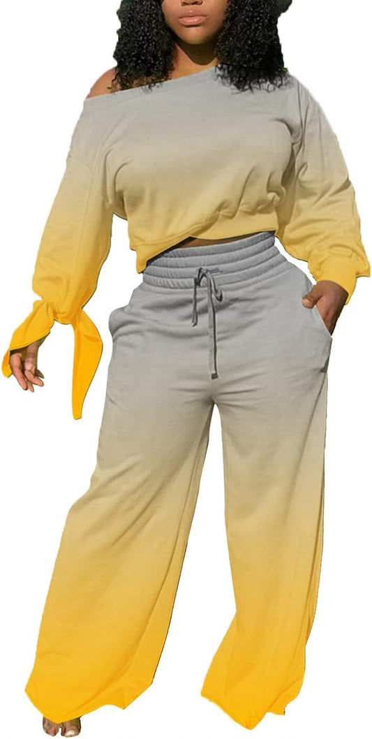 Casual 2 Piece Outfits for Women Sexy Long Sleeve Sweatsuit Jogging Long Pants Sets Tracksuit with Pockets