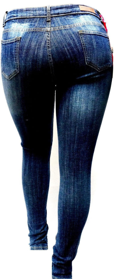 WOMENS plus SIZE Stretch Distressed Ripped BLUE SKINNY DENIM JEANS PANTS (JD-SPBB-N629-R)