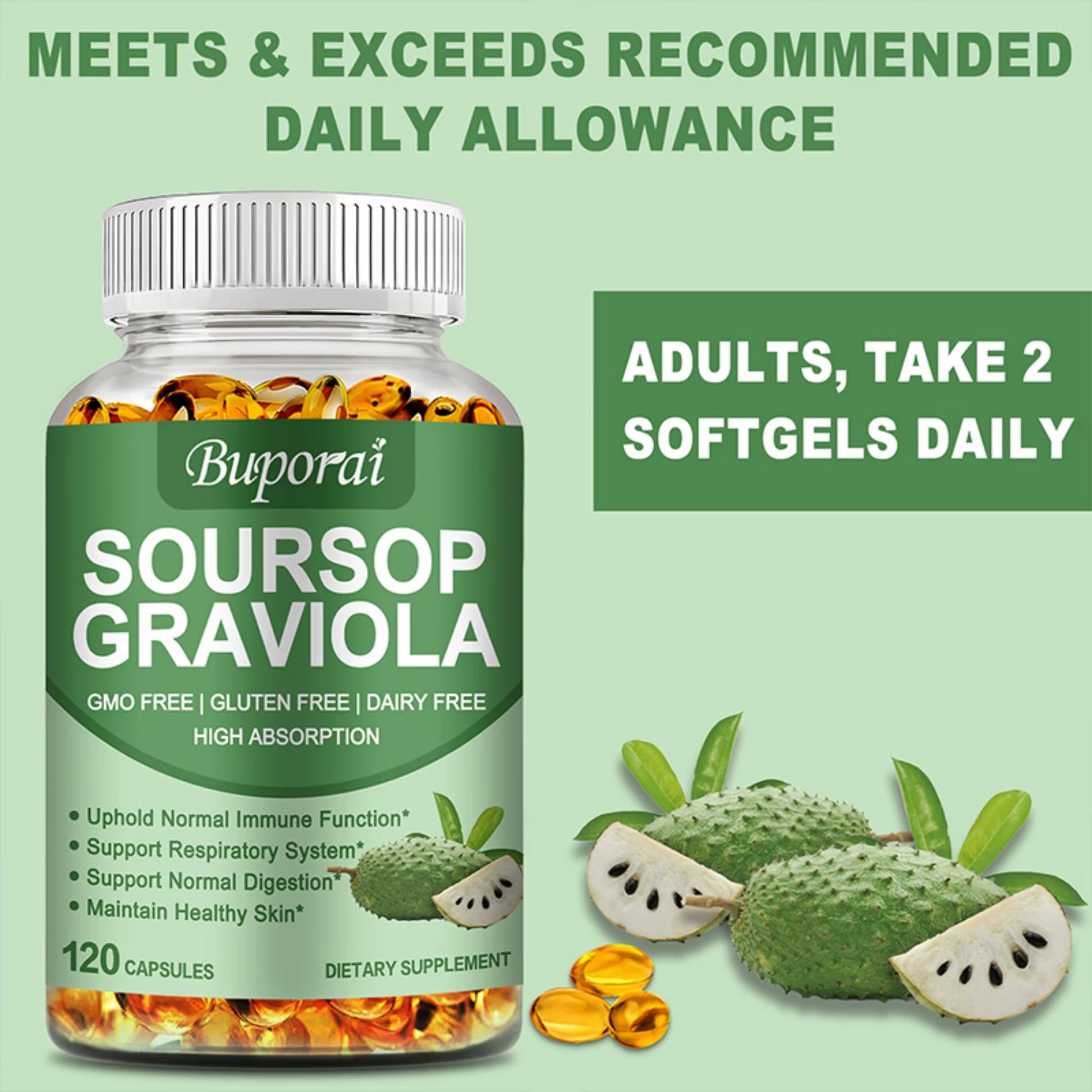 Soursop Graviola - Immune Enhancement Promote Digestion & Cellular Health, Improve Mood and Relieve Stress - 120 Capsules