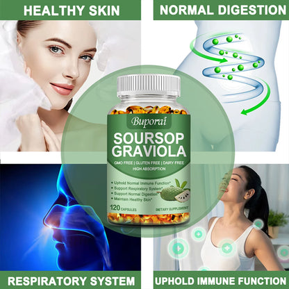 Soursop Graviola - Immune Enhancement Promote Digestion & Cellular Health, Improve Mood and Relieve Stress - 120 Capsules