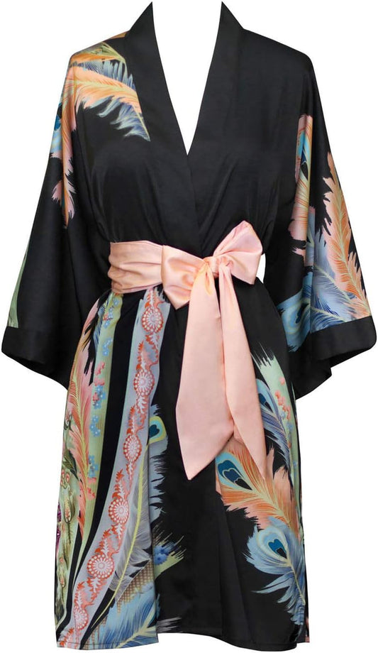 Luxury Kimono Robe for Women | Short Floral Robe | Original Design | Removable Waist Tie Closure | Soft Lightweight Fabric