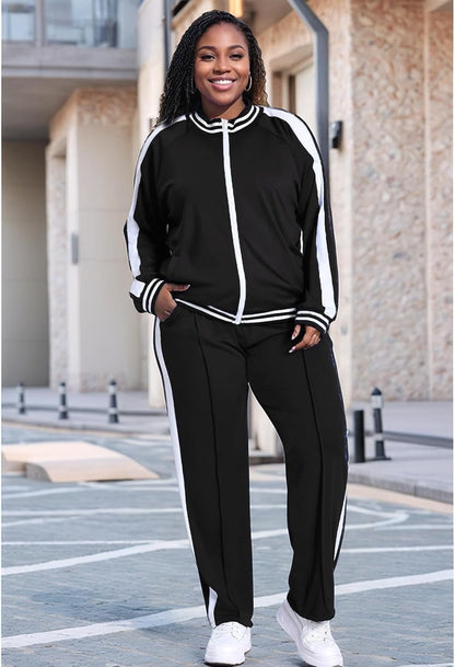 Women'S plus Size Jogging Suit 2 Piece Sweatsuit Long Sleeves Jacket & Pants Two Piece Track Set Outfit