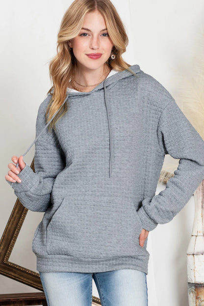Womens Sweatshirts Hoodies Sweatshirt Long Sleeve Waffle Hoodies Pullover Casual Oversized Hooded Sweatshirts with Pocket Gray M