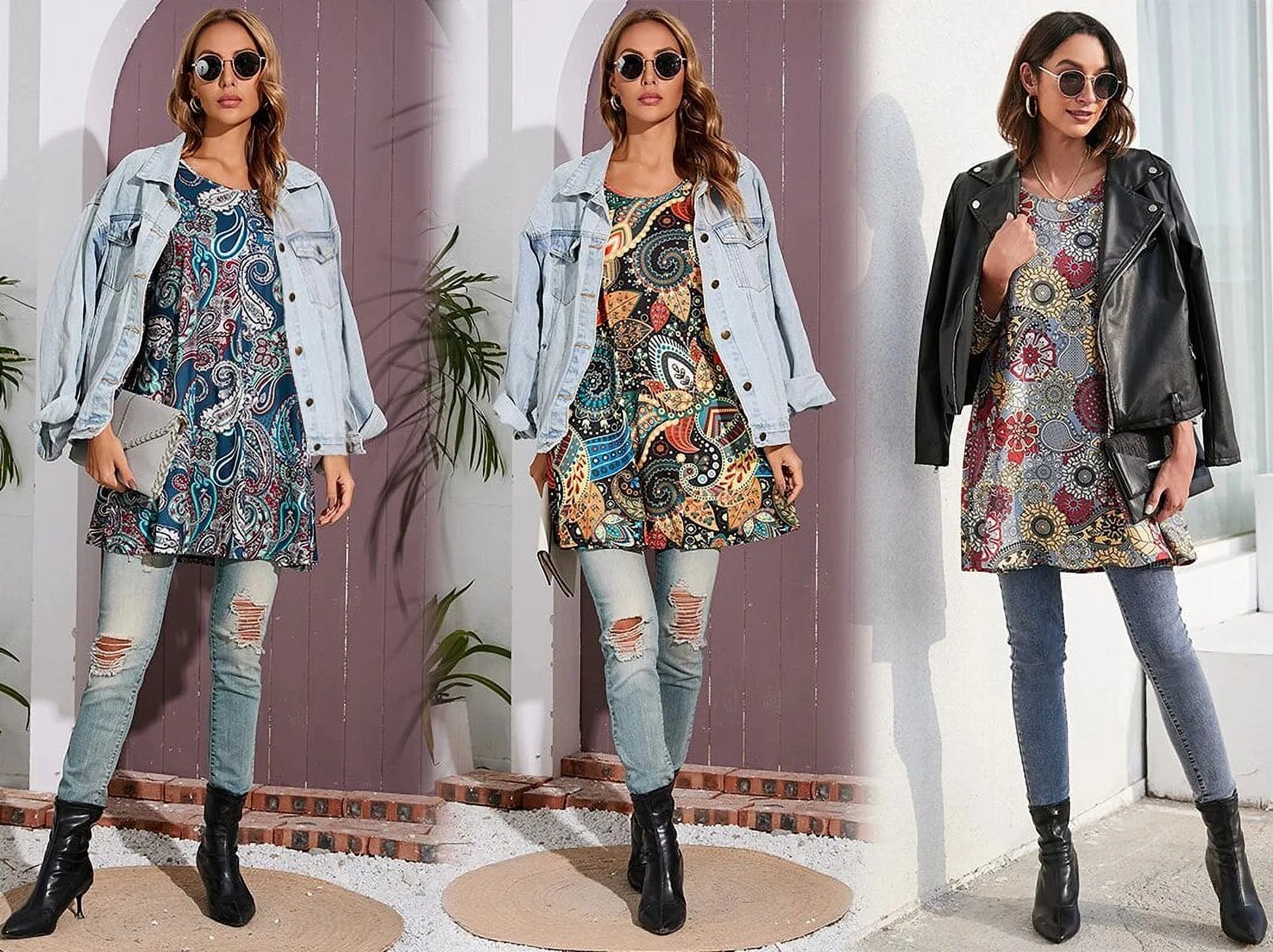 plus Size Womens Tunic Tops Short Sleeve Casual Floral Shirts Swing Flare Dressy Blouses