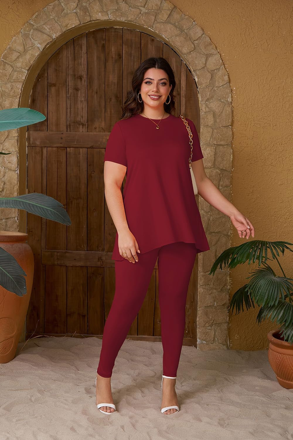 Women plus Size 2 Piece Outfits Short Sleeve Top and Legging Pant Set Lounge Sets Tracksuit