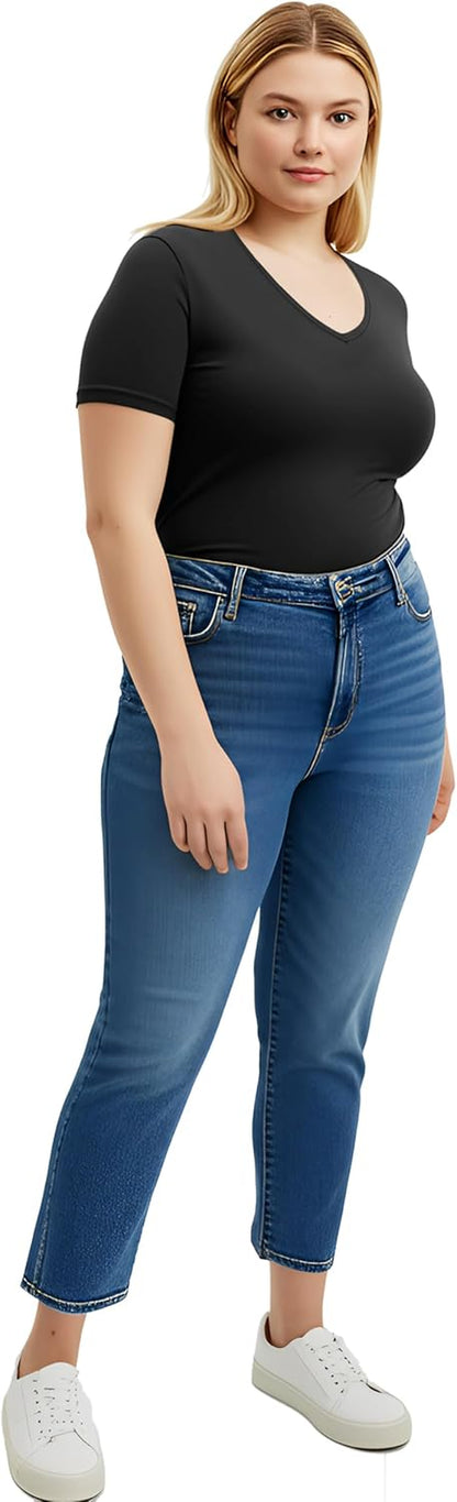 Women'S Short Sleeve T Shirt V Neck Tee Junior and plus Sizes