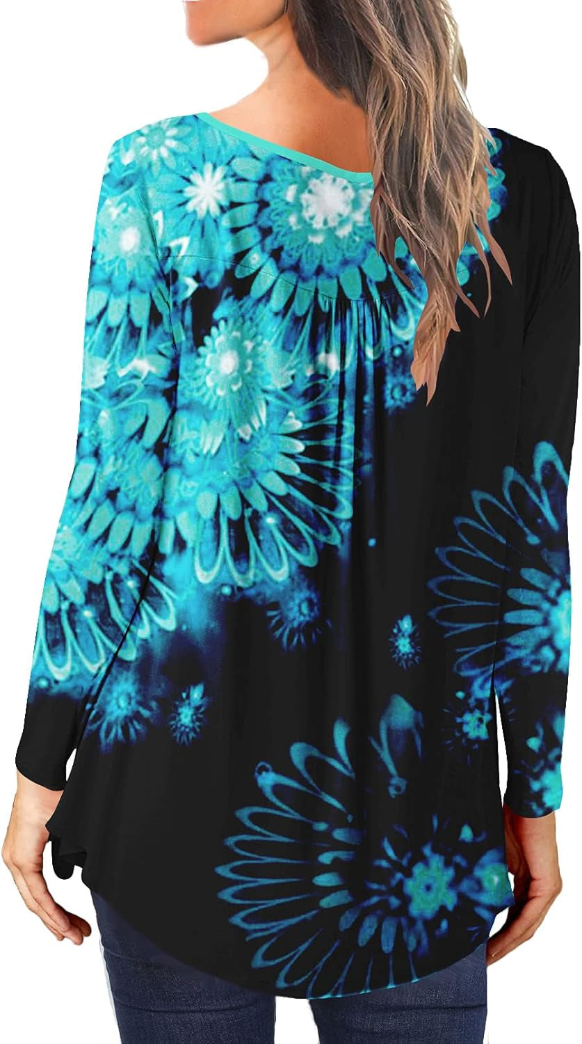 Long Sleeve Shirt Women Casual Tunics or Tops to Wear with Leggings Loose Fitting Fall Blouses